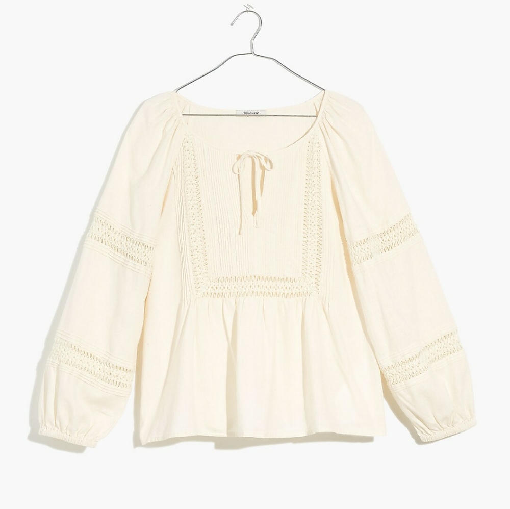 Madewell Plus Linen-Blend Pintuck Peasant Top NWT - Picture 5 of 5